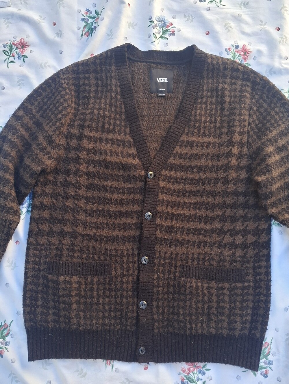 Vans Black & Brown Houndstooth Cardigan Sweater
